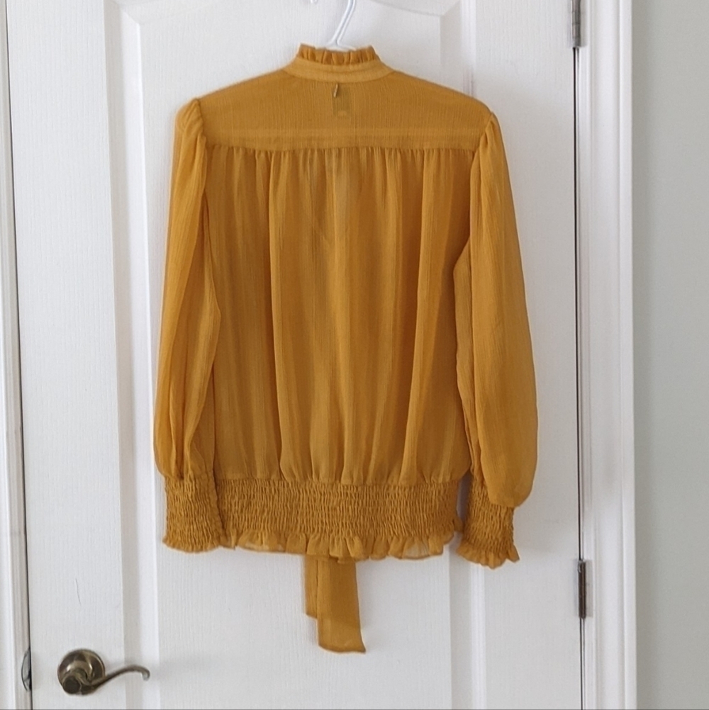 MISA Los Angeles ruffled collar puff sleeves mustard yellow viscose blouse Small - Picture 11 of 11